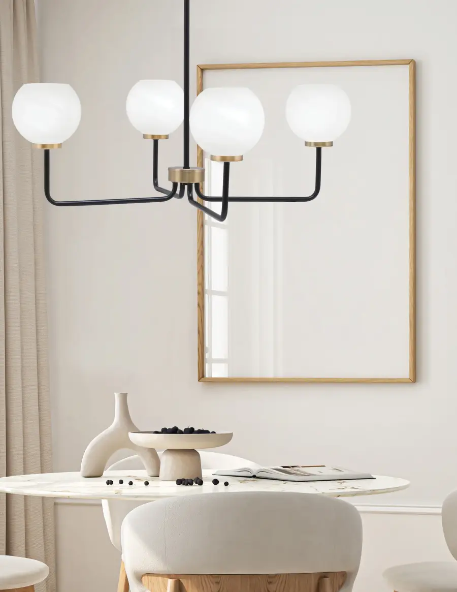 Sophisticated Two-Tone Chandelier with Elegant Marble Glass Shades - Image 3