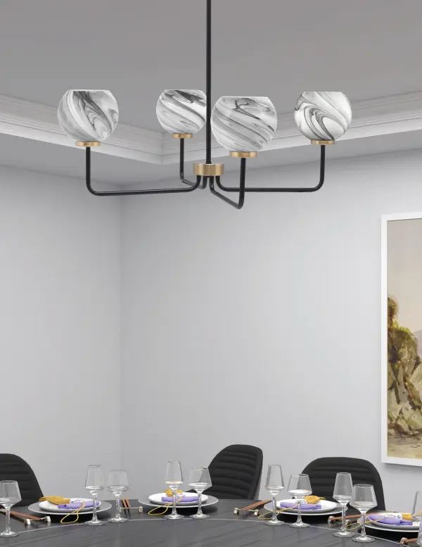 Elegant Contemporary Chandelier with Striking Onyx Swirl Glass - Image 3