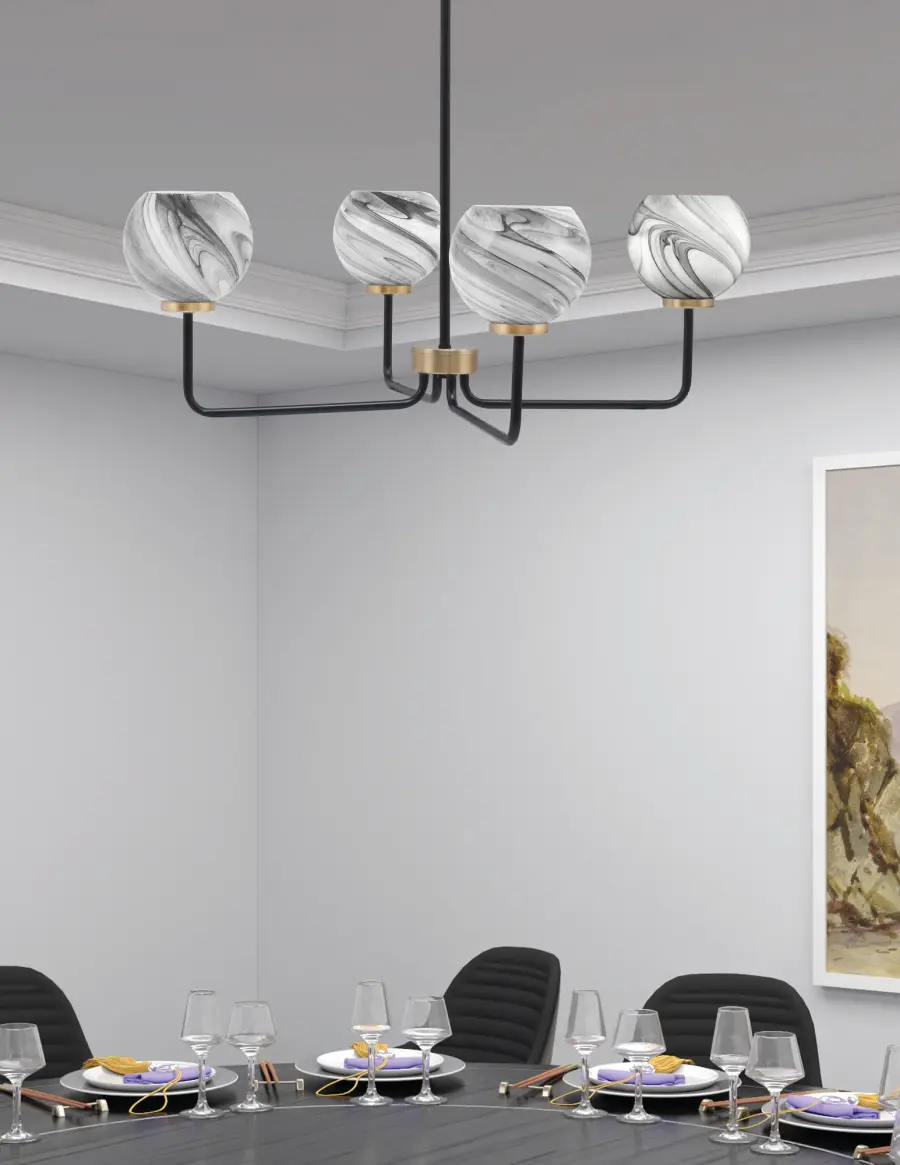 Elegant Contemporary Chandelier with Striking Onyx Swirl Glass - Image 3
