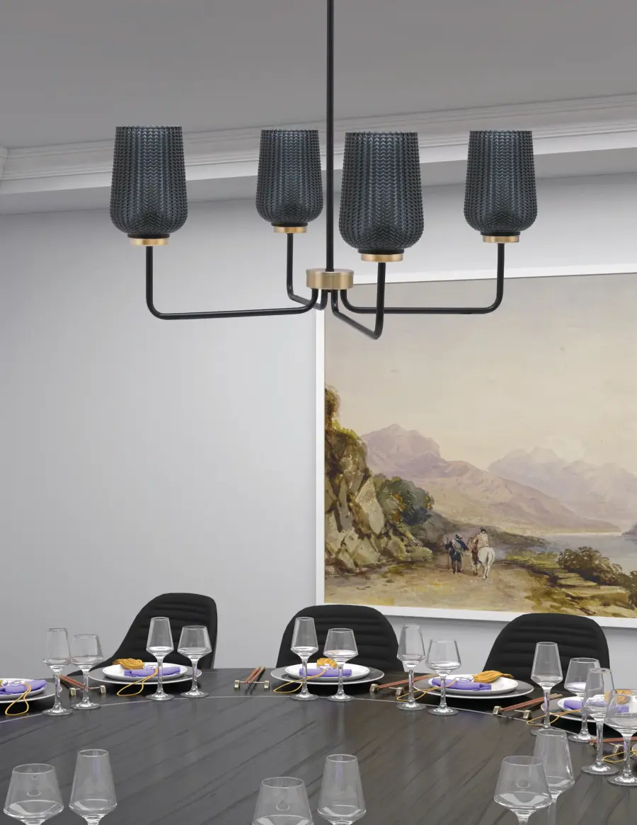 Sophisticated Linear Chandelier with Dual-Tone Finish & Textured Glass - Image 3