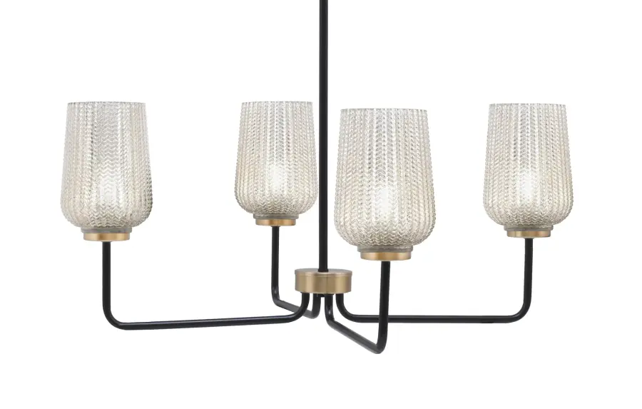 Sandia 4-Light Chandelier in Matte Black & New Age Brass with Silver Textured Glass - Image 1