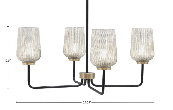 Sandia 4-Light Chandelier in Matte Black & New Age Brass with Silver Textured Glass - Image 2