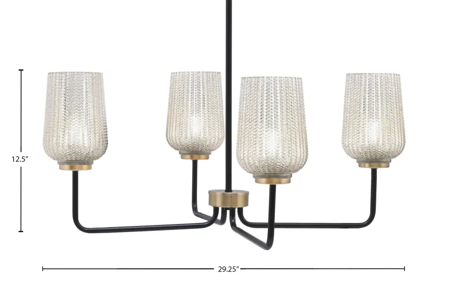 Sandia 4-Light Chandelier in Matte Black & New Age Brass with Silver Textured Glass - Image 2