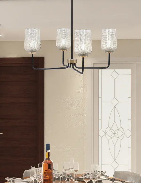 Sandia 4-Light Chandelier in Matte Black & New Age Brass with Silver Textured Glass - Image 3