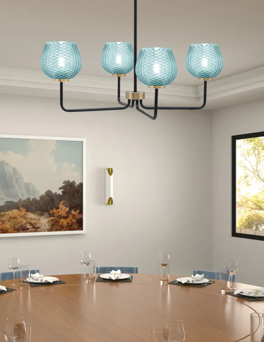 Sandia 4-Light Chandelier with Turquoise Textured Glass - Image 3