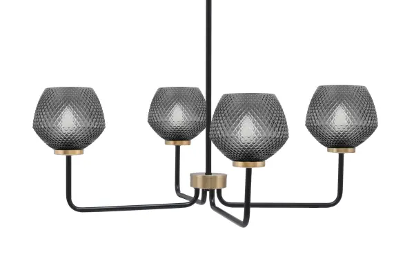 The Sandia 4-Light Chandelier combines contemporary elegance with industrial flair through its mixed metal finish and textured glass shades. At 30 inches wide, it's perfectly sized for medium dining spaces and kitchen islands.