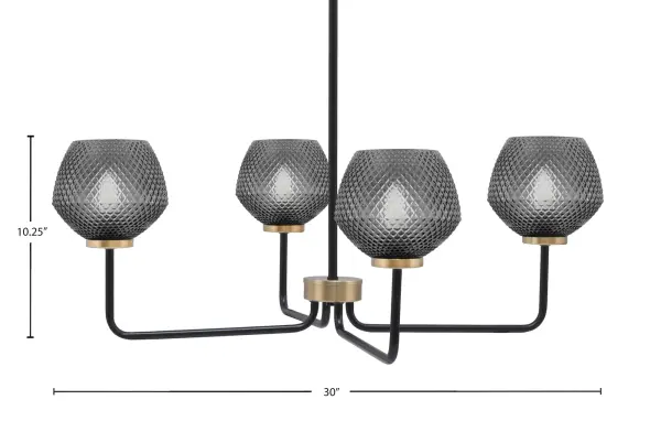 The Sandia 4-Light Chandelier combines contemporary elegance with industrial flair through its mixed metal finish and textured glass shades. At 30 inches wide, it's perfectly sized for medium dining spaces and kitchen islands. - alternate view