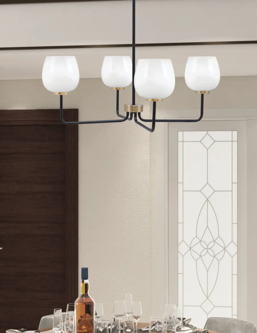 Modern Two-Tone Chandelier with Elegant Marble Glass Shades - Image 3