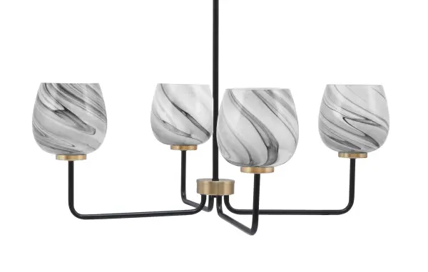 The Sandia 4-Light Chandelier combines modern sophistication with artistic flair through its striking Matte Black and New Age Brass finish. The mesmerizing Onyx Swirl Glass shades add depth and visual interest, making it perfect for contemporary and transitional spaces.