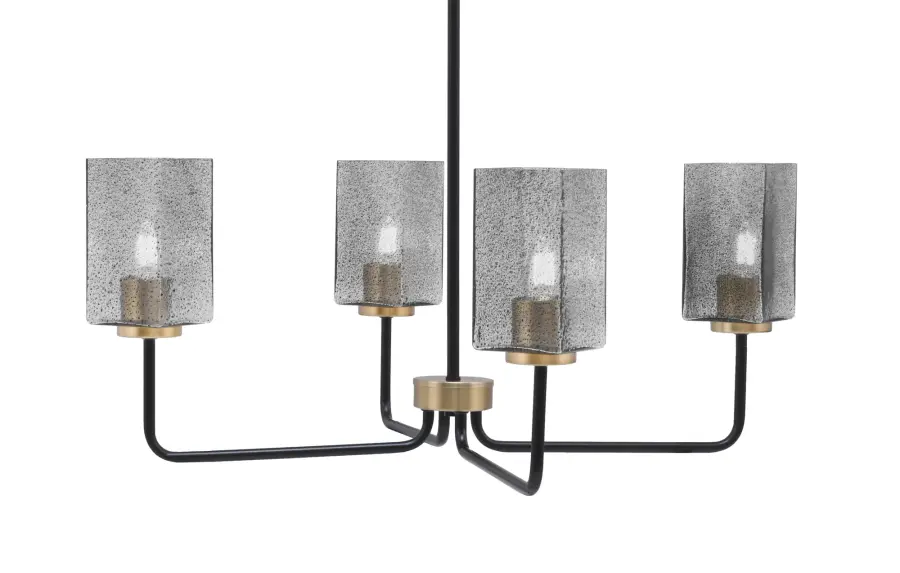 Sandia 4 Light Chandelier in Matte Black & New Age Brass with Smoke Bubble Glass - Image 1
