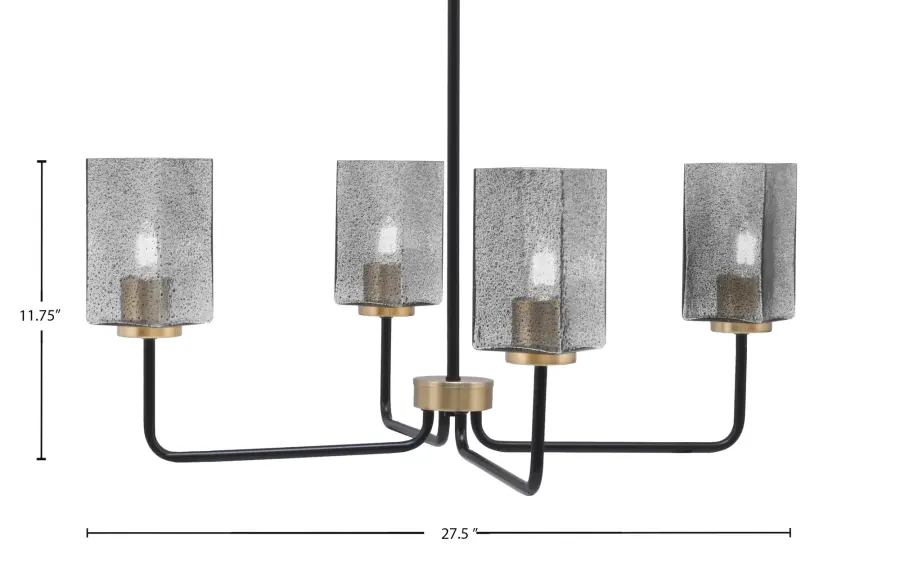 Sandia 4 Light Chandelier in Matte Black & New Age Brass with Smoke Bubble Glass - Image 2