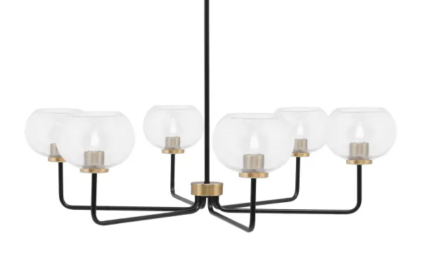 Sandia 6 Light Chandelier - Matte Black & New Age Brass with Clear Bubble Glass - Image 1