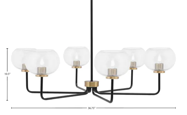 Sandia 6 Light Chandelier - Matte Black & New Age Brass with Clear Bubble Glass - Image 2