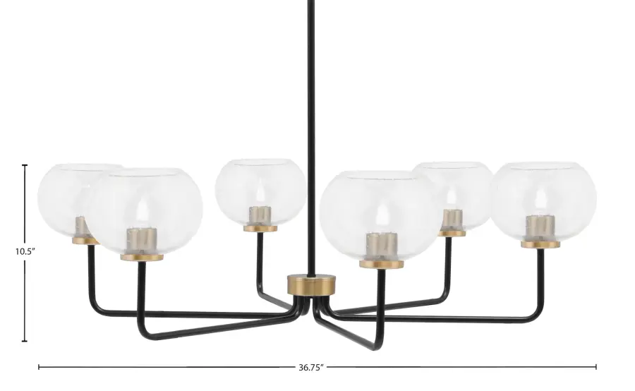 Sandia 6 Light Chandelier - Matte Black & New Age Brass with Clear Bubble Glass - Image 2