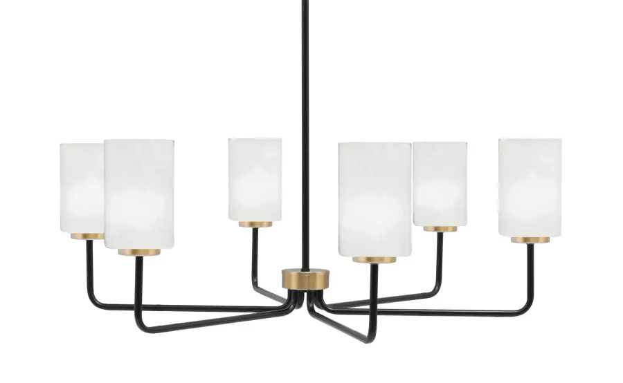 Sandia 6 Light Chandelier in Matte Black & New Age Brass with White Marble Glass - Image 1