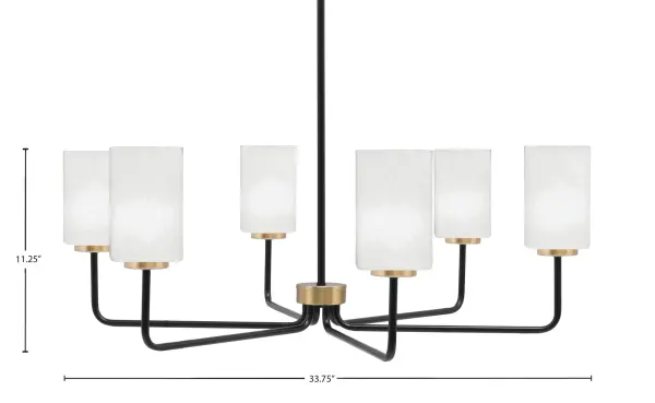 The Sandia 6-Light Chandelier combines matte black and new age brass finishes for a sophisticated transitional look. Six white marble glass shades provide soft, elegant illumination perfect for dining rooms and entryways. - alternate view
