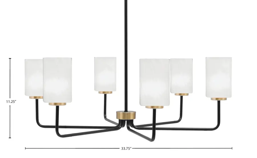 Sandia 6 Light Chandelier in Matte Black & New Age Brass with White Marble Glass - Image 2