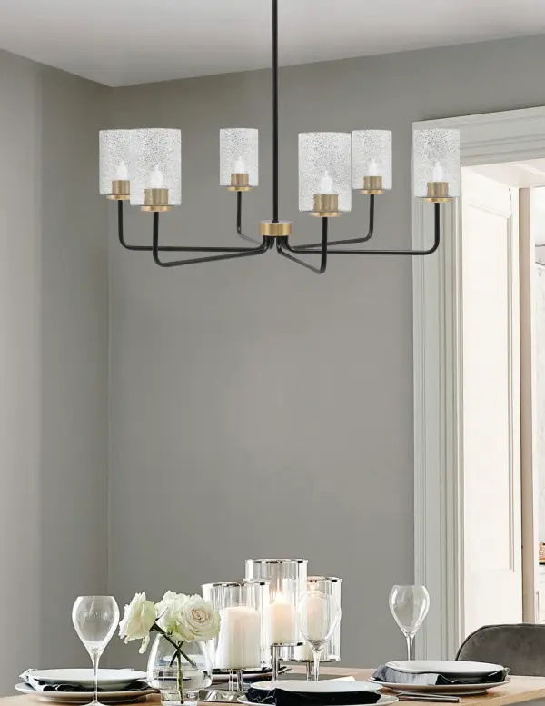 Sandia 6 Light Chandelier in Matte Black & New Age Brass with Smoke Bubble Glass - Image 3