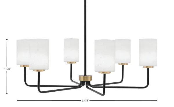 The Sandia 6-Light Chandelier combines matte black and new age brass finishes for a refined transitional aesthetic. White muslin glass shades provide soft, inviting illumination perfect for dining and entertaining spaces. - alternate view