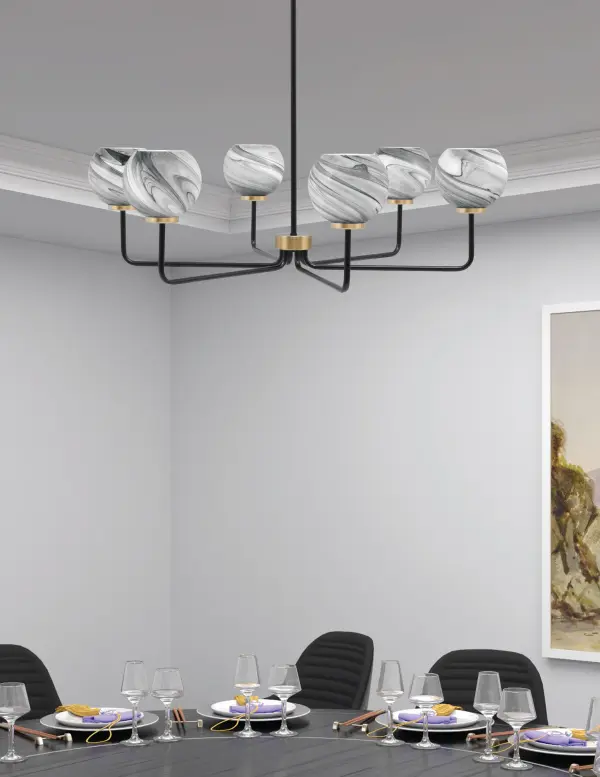 Sandia 6 Light Chandelier with Onyx Swirl Glass - Image 3