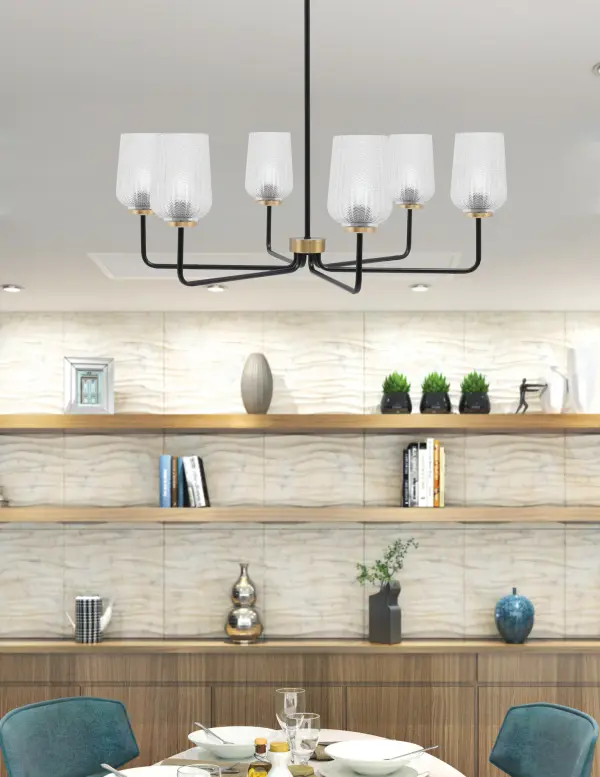Modern Two-Tone Chandelier with Textured Glass Shades - Image 3