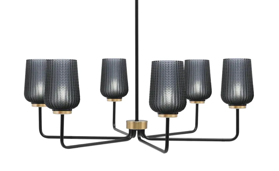 Sandia 6 Light Chandelier in Matte Black & New Age Brass with Smoke Glass - Image 1