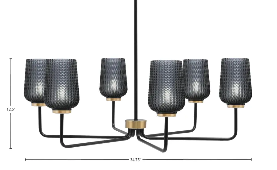 Sandia 6 Light Chandelier in Matte Black & New Age Brass with Smoke Glass - Image 2