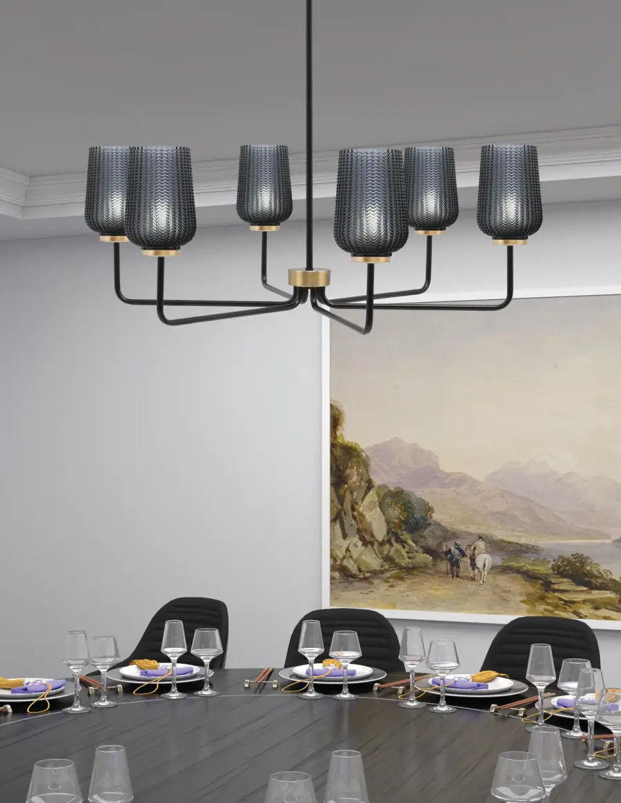 Sandia 6 Light Chandelier in Matte Black & New Age Brass with Smoke Glass - Image 3