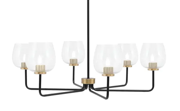 The Sandia 6-Light Chandelier combines contemporary industrial style with sophisticated bubble-textured glass. The matte black and brass finish pairing creates visual interest while the 36-inch width makes it perfect for medium to large spaces.