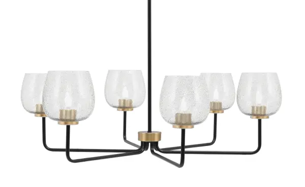 The Sandia 6-Light Chandelier combines matte black and new age brass finishes with distinctive smoke bubble glass shades for a sophisticated industrial aesthetic. At 36 inches wide, it's perfectly sized for dining rooms and kitchen islands.