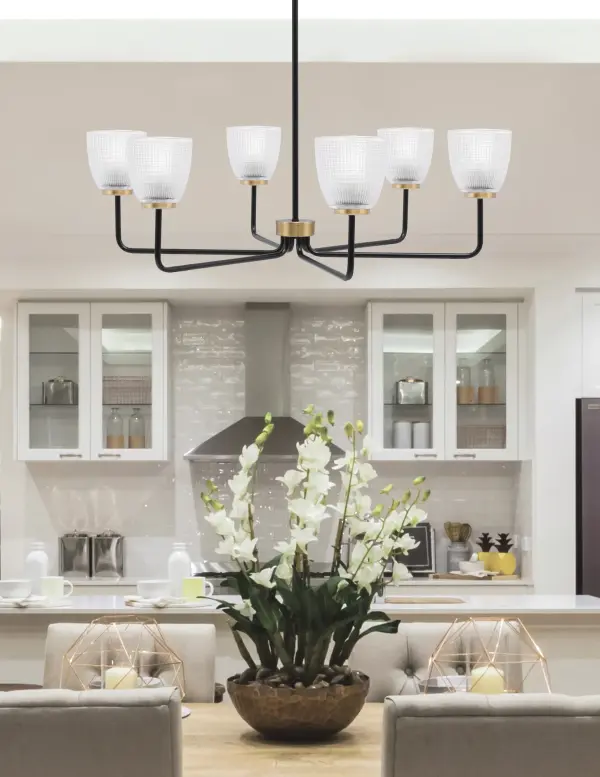 Sophisticated Two-Tone Chandelier with Timeless Ribbed Glass Detail - Image 3