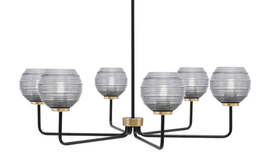 Sandia 6-Light Chandelier in Matte Black & New Age Brass with Smoke Ribbed Glass - Image 1