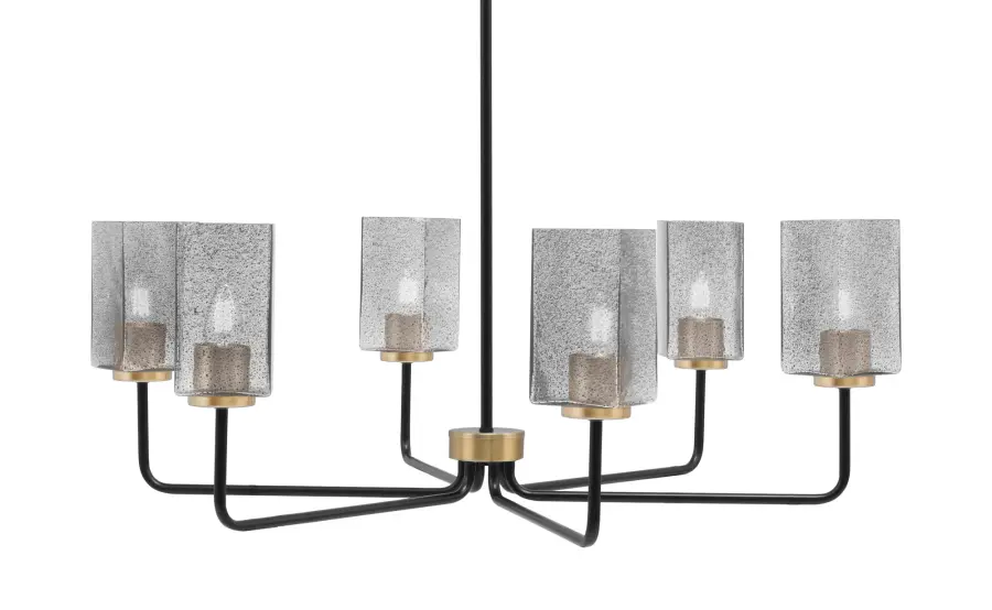 Sandia 6 Light Chandelier in Matte Black & New Age Brass with Smoke Bubble Glass - Image 1