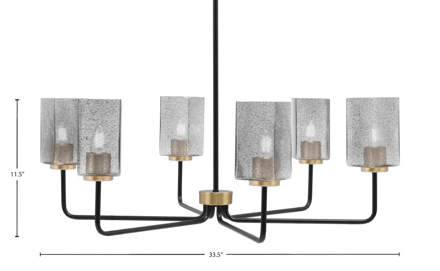 Sandia 6 Light Chandelier in Matte Black & New Age Brass with Smoke Bubble Glass - Image 2