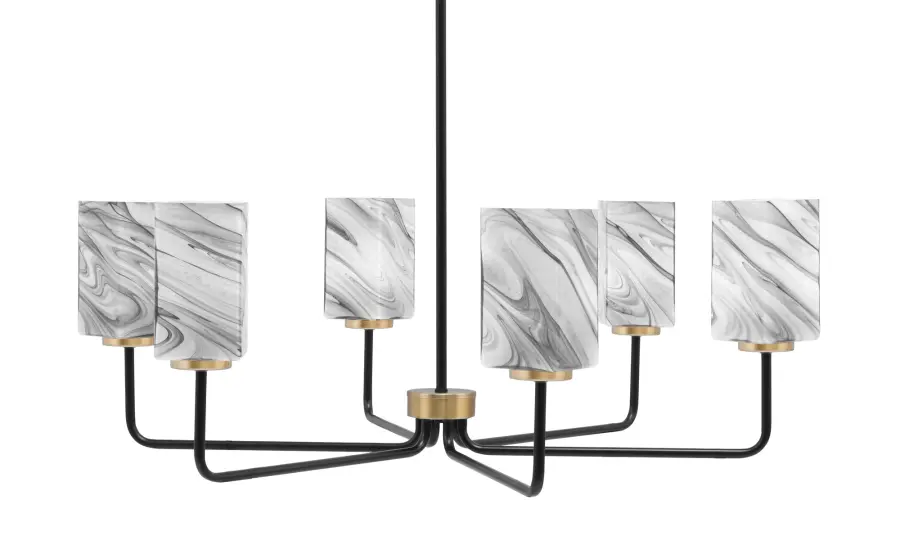Sandia 6 Light Chandelier in Matte Black & New Age Brass with Onyx Swirl Glass - Image 1