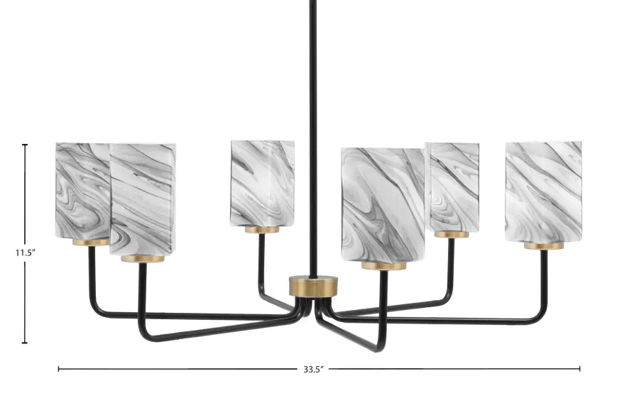Sandia 6 Light Chandelier in Matte Black & New Age Brass with Onyx Swirl Glass - Image 2