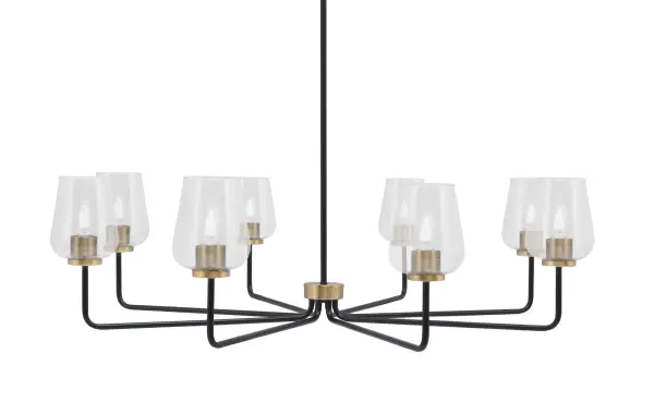 The Sandia 8-Light Chandelier makes a dramatic statement with its 42.5" span and distinctive matte black and brass finish. Clear bubble glass shades create beautiful light diffusion while the mixed metal aesthetic adds modern sophistication.