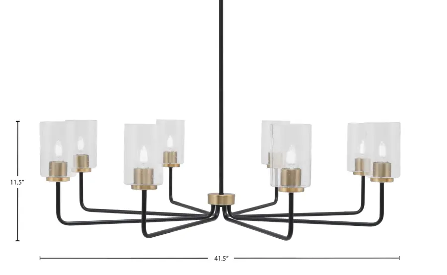 Sandia 8 Light Chandelier in Matte Black & New Age Brass with Clear Bubble Glass - Image 2