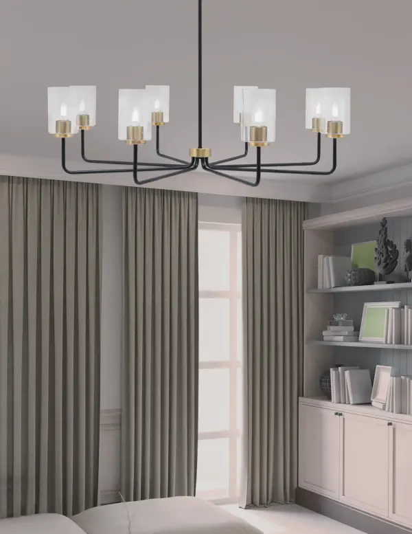 Sandia 8 Light Chandelier in Matte Black & New Age Brass with Clear Bubble Glass - Image 3