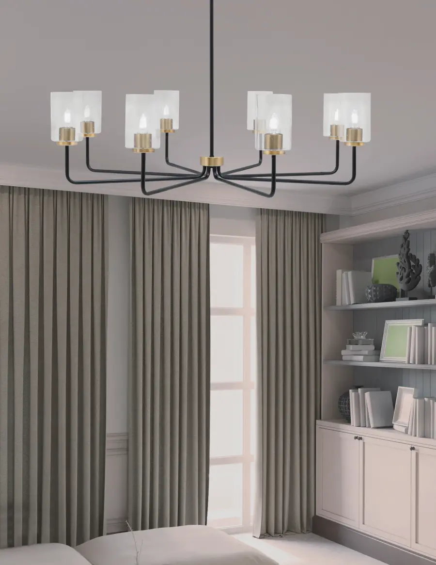 Sandia 8 Light Chandelier in Matte Black & New Age Brass with Clear Bubble Glass - Image 3