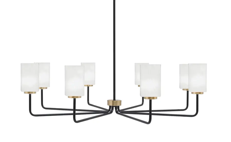 Sandia 8 Light Chandelier in Matte Black & New Age Brass with White Marble Glass - Image 1