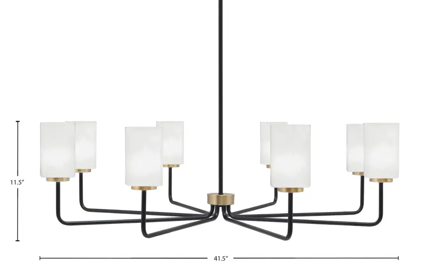 Sandia 8 Light Chandelier in Matte Black & New Age Brass with White Marble Glass - Image 2
