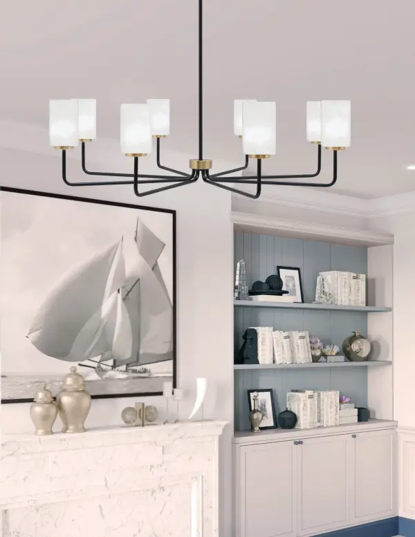 Sandia 8 Light Chandelier in Matte Black & New Age Brass with White Marble Glass - Image 3