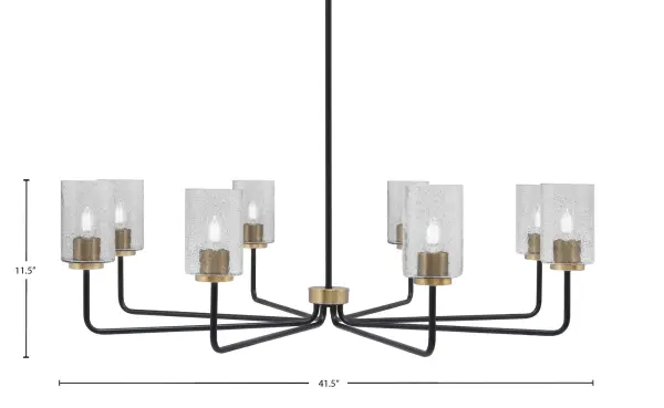 The Sandia 8-Light Chandelier makes a striking statement with its generous 41.5" width and distinctive matte black and brass two-tone finish. Eight smoke bubble glass shades create beautiful ambient lighting while the adjustable hanging height accommodates various ceiling configurations. - alternate view