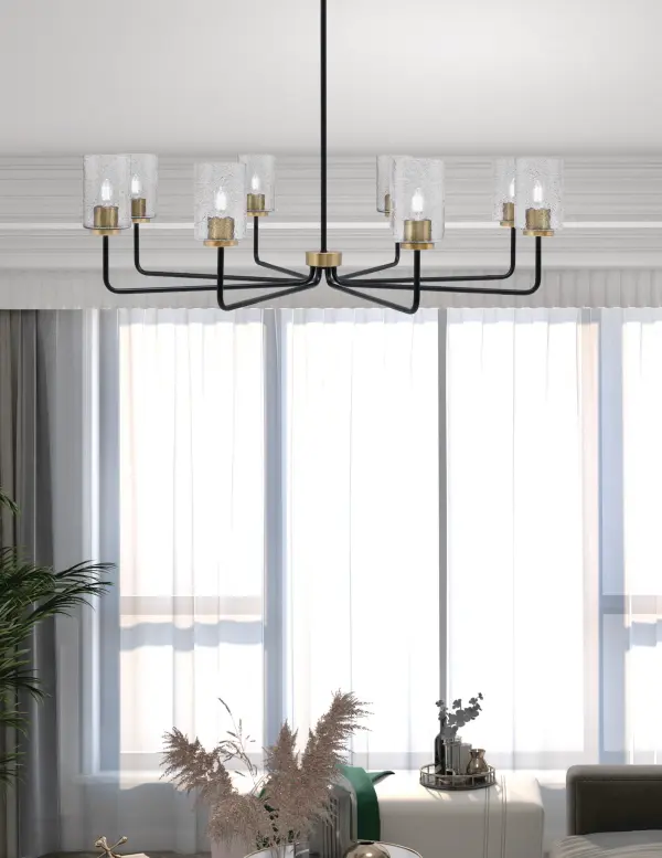 Sandia 8-Light Chandelier in Matte Black & New Age Brass with Smoke Bubble Glass - Image 3