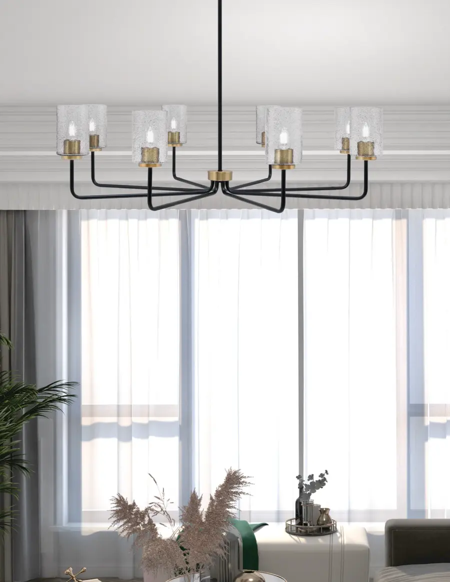 Sandia 8-Light Chandelier in Matte Black & New Age Brass with Smoke Bubble Glass - Image 3