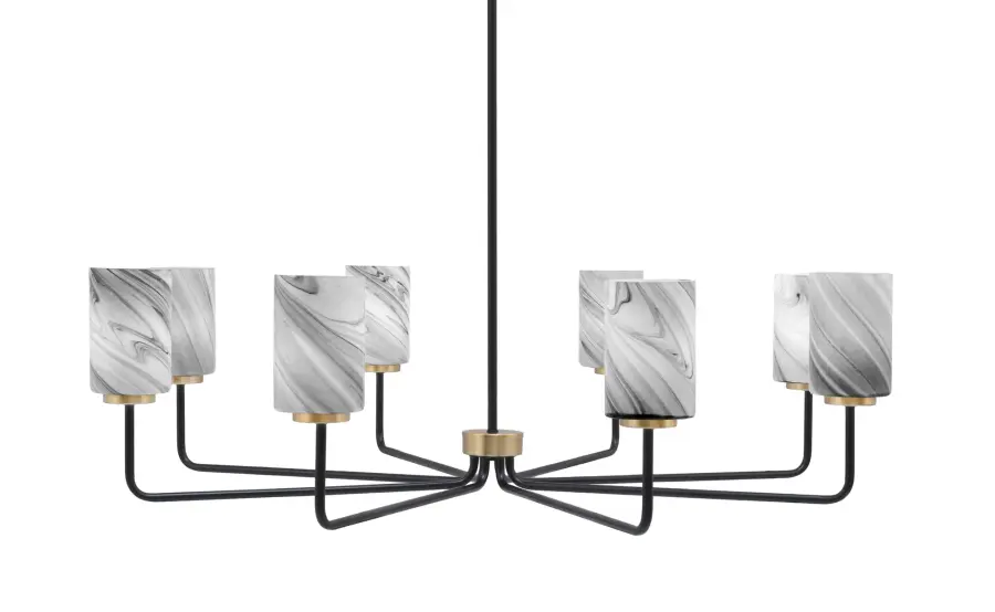Sandia 8 Light Chandelier in Matte Black & New Age Brass with Onyx Swirl Glass - Image 1