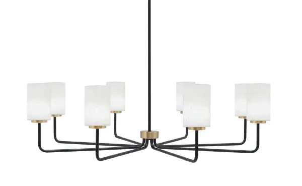 The Sandia 8 Light Chandelier combines contemporary design with industrial flair through its matte black and brass finish. At 41.5 inches wide, it makes a bold statement over dining tables and kitchen islands while providing ample illumination.