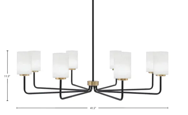The Sandia 8 Light Chandelier combines contemporary design with industrial flair through its matte black and brass finish. At 41.5 inches wide, it makes a bold statement over dining tables and kitchen islands while providing ample illumination. - alternate view