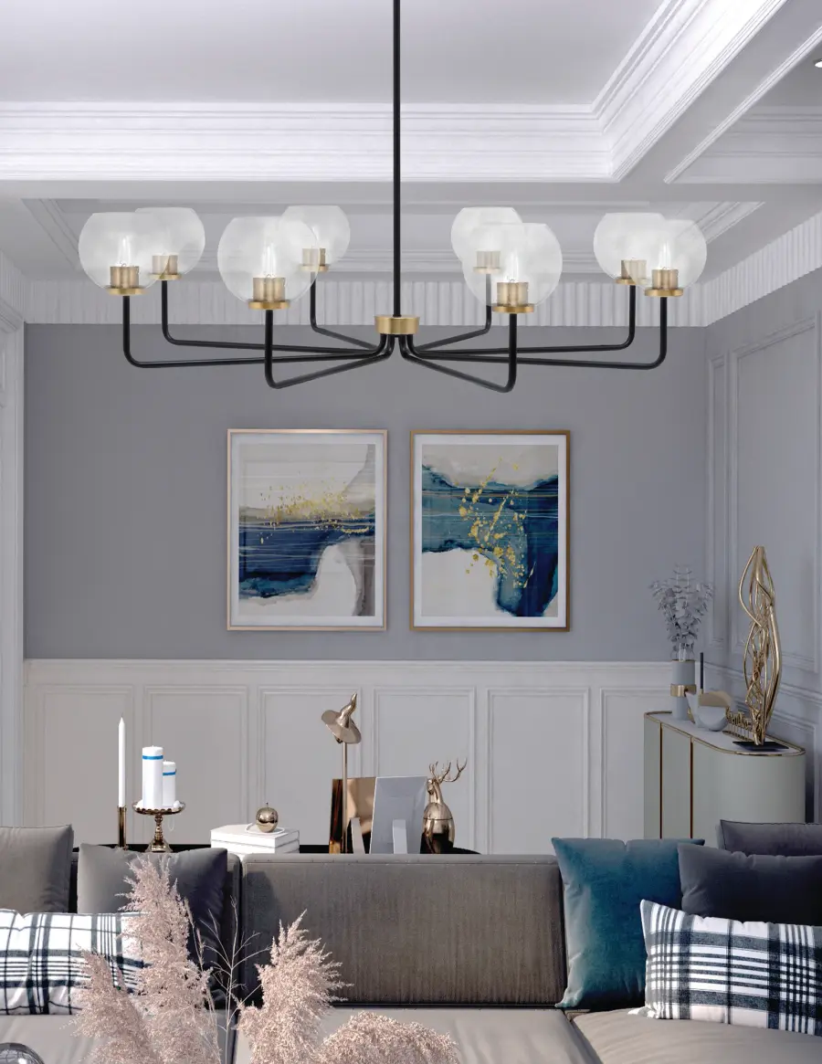 Modern Linear Chandelier with Striking Two-Tone Finish & Bubble Glass - Image 3